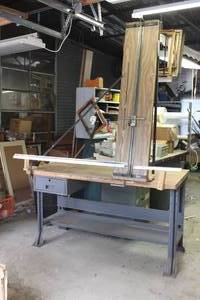 lot 374 image: CH CARDBOARD AND GLASS CUTTER ON SHOP TABLE CAN BE EASILY DETACHED FOR MOVING