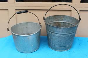 lot 378 image: 2 VINTAGE GALVANIZED PAILS