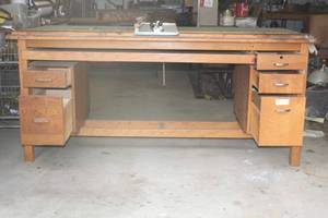 lot 443 image: PICTURE FRAME BOARD CUTTING BOARD ATTACHED TO 6 DRAWER WORK TABLE