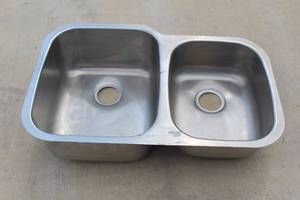 lot 79 image: UPC BLUE STEEL MFG DUAL STAINLESS STEEL SINK 30L X 20.5W