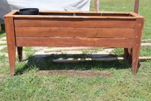 lot 184 image: ELEVATED GARDEN BED WITH FLOWER POTS 73.5 L x 19 W x 35 H