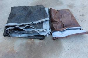 lot 213 image: 2 TARPS LARGE ABOUT 10X 10 SMALL ABOUT 5X8