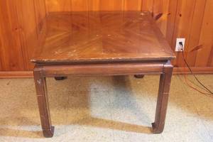 lot 110 image: VINTAGE SOLID WOOD SIDE END TABLE  , 31 LX 31 X 22H