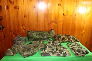 lot 126 image: TOTAL OF 8 PC MILITARY CAMO LOT , CANTEE,BLANKET ,HAT ,TACTICAL BELT ,VESTPANTSJACKET  SEE PICS