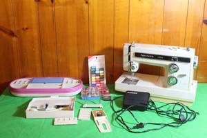 lot 155 image: VINTAGE KENMORE 14 STITCH SEWING MACHINE 17810 , KENMORE ACCESSORIES, ORGANIZER CADDY & SEWING THREAD SPOOLS  SEE PICS