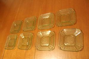 lot 179 image: TOTAL OF 8 VINTAGE INDIAN GLASS COMPANY URANIUM GREEN GLASS SNACK ,BREAD PLATES
