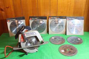 lot 238 image: BLACK AND DECKER CIRCULAR SAW WITH 8 BLADES 7 14