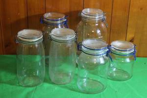lot 283 image: 6 CANNING JARS WITH GASKETS CLAMP  LOCKING LIDS