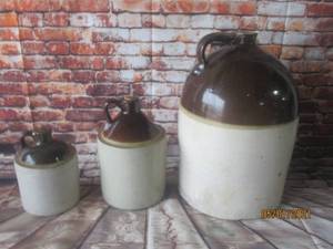 lot 66 image: ANTIQUE STONEWARE WHISKEY CROCK JUGS