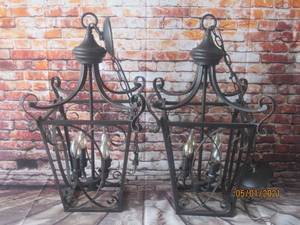 lot 67 image: DUO WROUGHT METAL CRAFTMADE FOYER FIXTUE 4 LIGHT INCANDESCENT CHANDELIER CEILING LANTERN PENDANT LIGHTING&nbsp