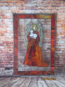 lot 142 image: ANGEL STAINED GLASS WINDOW PANEL-HANGING&nbsp