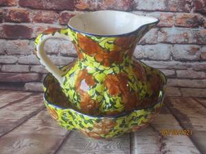 lot 157 image: ANTIQUE HAND PAINTED PITCHER AND WASH&nbsp BOWL&nbsp