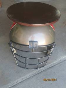lot 183 image: GLOBE HELMET BUCCANEERS ROUND WOOD TOP NIGHTSTAND&nbsp&nbsp 930-21-TB
