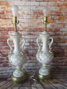 lot 218 image: PAIR OF LENNOX LAMPS WITH BRASS BASE
