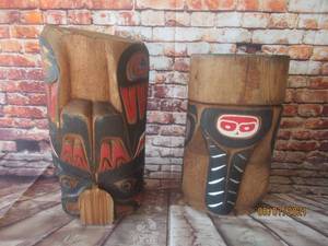 lot 253 image: 2 PIECES FROM WHAT APEARS TO BE TOTEM POLE PIECES