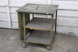 lot 44 image: THREE TIER MOBILE SHELVING CART ON CASTER WHEELS , 29H X 23W X 26 L