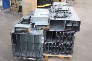lot 88 image: PALLETY OF GENEROUS AMOUNT OF DELL COMPUTER PARTS  POWER SUPPLY,PORT CHANNEL  SWITCH AND MORE  SEE PICS