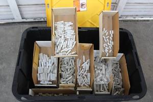 lot 125 image: GENEROUS AMOUNT OF ASSORTED ELECTRICAL  COMPONENTS ,GREENMODE STORAGE BOX LIDDED TOTE INCLUDED  SEE PICS