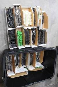 lot 129 image: GENEROUS AMOUNT OF ASSORTED ELECTRICAL  COMPONENTS ,GREENMODE STORAGE BOX LIDDED TOTE INCLUDED  SEE PICS