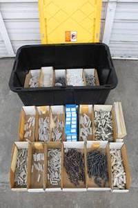 lot 132 image: GENEROUS AMOUNT OF ASSORTED ELECTRICAL  COMPONENTS ,GREENMODE STORAGE BOX LIDDED TOTE INCLUDED  SEE PICS