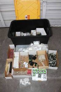 lot 134 image: GENEROUS AMOUNT OF ASSORTED ELECTRICAL  COMPONENTS ,GREENMODE STORAGE BOX LIDDED TOTE INCLUDED  SEE PICS