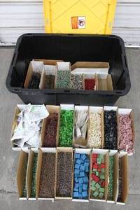 lot 139 image: GENEROUS AMOUNT OF ASSORTED ELECTRICAL  COMPONENTS ,GREENMODE STORAGE BOX LIDDED TOTE INCLUDED  SEE PICS