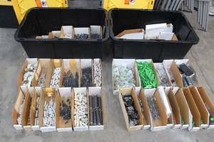 lot 202 image: 2. GREENMODE 27GAL TOTES WITH GENEROUS AMOUNT OF ELECTRICAL COMPONENTS