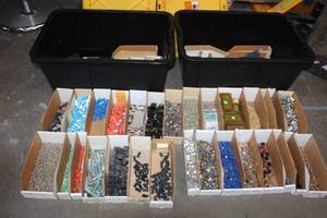 lot 209 image: 2. GREENMODE 27GAL TOTES WITH GENEROUS AMOUNT OF ELECTRICAL COMPONENTS