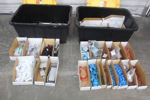 lot 264 image: 2. GREENMODE 27GAL TOTES WITH GENEROUS AMOUNT OF ELECTRICAL COMPONENTS