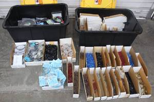 lot 265 image: 2. GREENMODE 27GAL TOTES WITH GENEROUS AMOUNT OF ELECTRICAL COMPONENTS