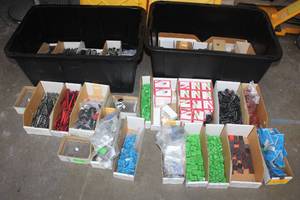 lot 267 image: 2. GREENMODE 27GAL TOTES WITH GENEROUS AMOUNT OF ELECTRICAL COMPONENTS