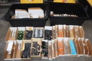 lot 268 image: 2. GREENMODE 27GAL TOTES WITH GENEROUS AMOUNT OF ELECTRICAL COMPONENTS