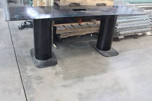 lot 299 image: BLACK STEEL DESKTABLE 8FT L X 2FTW X 29 TALL VERY HEAVY BRING HELP