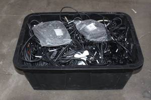 lot 377 image: MISC LOT OF POWER ADAPTERS 27GAL GREENMODE TOTE WITH LID INCLUDED