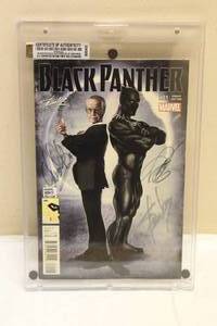 lot 5 image: MARVEL BLACK PANTHER 001 VARIANT EDITION COMIC BOOK SIGNED BY STAN LEE AND 2 OTHERS WITH COA AND SERIAL NUMBER