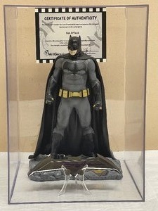lot 9 image: BATMAN VS SUPERMAN DAWN OF JUSTICE RARE ACTION FIGURE ON STAND WITH BATARANG SIGNED BY BEN AFFLECK WITH COA