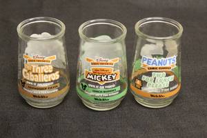lot 191 image: TOTAL OF 3 VINTAGE DISNEY WELCH S JELLY JARS&nbsp -THREE CABALLEROS,MICKEY,PEANUT ,4H