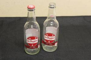 lot 199 image: TOTAL OF 2 DR. PEPPER REAL SUGAR 12oz GLASS BOTTLES&nbsp
