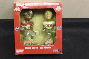 lot 174 image: HWA OHIO STATE HEISMAN WINNERS ASSOCIATION KROGER OFFICIAL&nbsp BOBLEHEADS ARCHIE GRIFFIN &amp LES HORVATH&nbsp