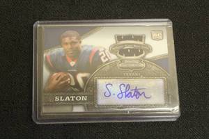 lot 27 image: HOUSTON TEXANS STEVE SLAYTON SIGNED AUTOGRAPH ROOKIE TRADING CARD WITH AUTHENTIC PLAYER WORN JERSEY PIECE GUARANTEED AUTHENTIC SIGNATURE AND PLAYER WORN JERSEY&nbsp