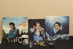 lot 34 image: ELVIS PRESLEY LOT -RECORDS, ORNAMENTS,SOUVENIR PHOTO ALBUM ,MUG SHOT GLASS,  SEE PICS&nbsp