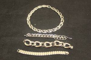 lot 94 image: NAPIER SILVER NECKLACE WITH 3 -NAPIER SILVER BRACELETS&nbsp