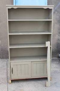 lot 28 image: WOODEN BOOKSHELF WITH STORAGE SEE PICS 35W x 63H