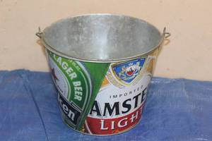 lot 58 image: HEINEKEN AMSTEL LIGHT BEER GALVANIZED 5QT ICE BUCKET WITH HANDLE&nbsp