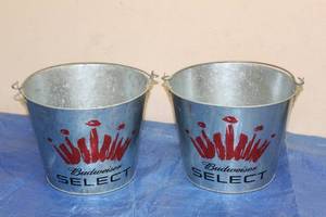 lot 62 image: 2 BUDWEISER SELECT 5QT GALVANIZED 5QT ICE BUCKETS WITH HANDLES