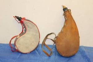 lot 64 image: 2 VINTAGE LEATHER BOTA WATER CANTEENS