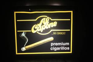 lot 54 image: AL CAPONE PREMINUM CIGARS ELECTRIC SIGN SIZE 14.5 LONG x12 TALL