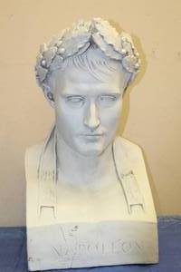 lot 135 image: VINTAGE HEAVY CAST MONUMENTAL PLASTER NAPOLEON SCULPTURE&nbsp BUST PROTRAYED WITH LAUREL AS A ROMAN CAESAR 23