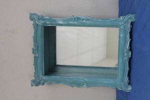 lot 99 image: VINTAGE SYROCO WOOD WALL MIRROR SHADOW BOX , 18L X 5 X 13 W