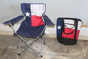 lot 124 image: OZARK TRAIL TEXAS FLAG CHAIR WITH OZARK TRAIL INSULATED CARRY BAG&nbsp